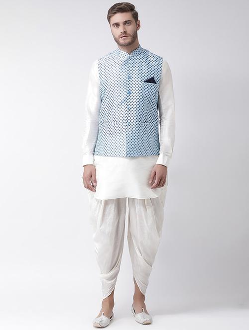 men white & blue printed dhoti kurta set - 21097563 - Standard Image - 0