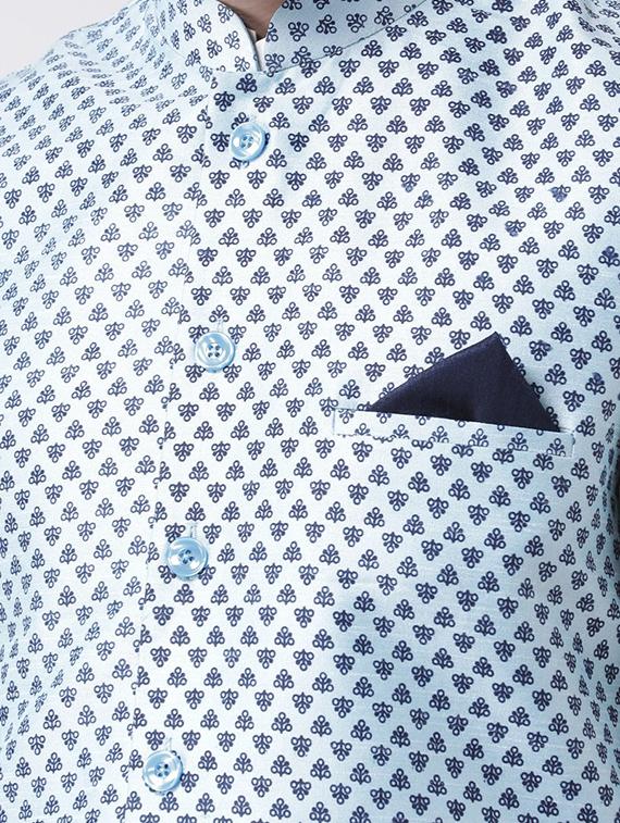 men white & blue printed dhoti kurta set - 21097563 - Standard Image - 3