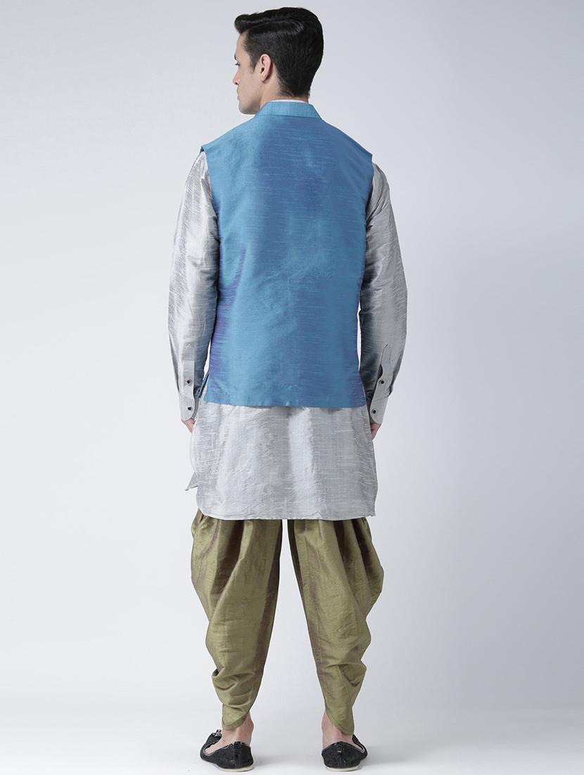 men multi coloured self design dhoti kurta set - 21097649 - Standard Image - 3