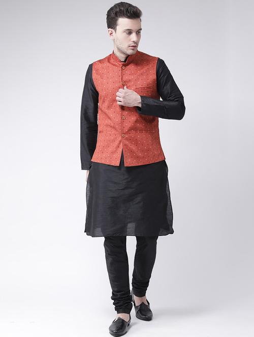 men red & black printed kurta pyjama & jacket set - 21097720 -  Standard Image - 0