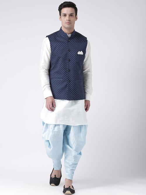 men blue self design dhoti kurta set - 21097757 - Standard Image - 0