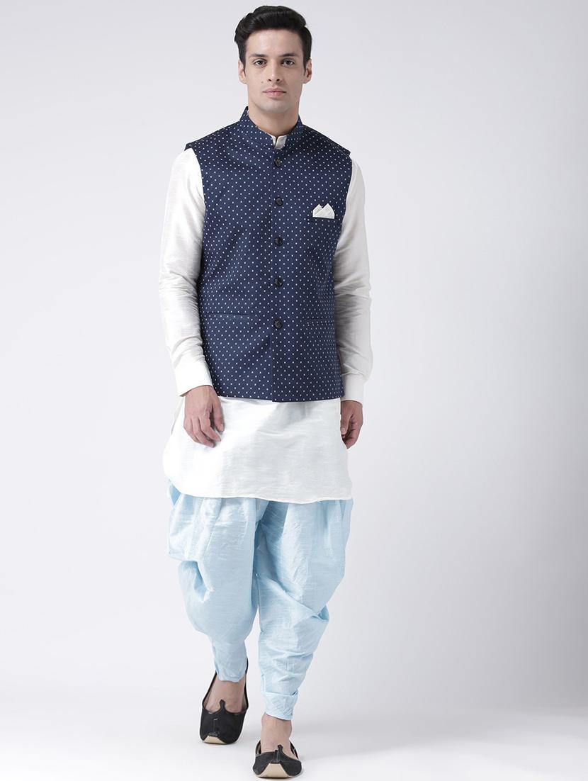 men blue self design dhoti kurta set - 21097757 - Zoom Image - 0