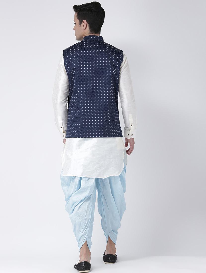 men blue self design dhoti kurta set - 21097757 - Standard Image - 3
