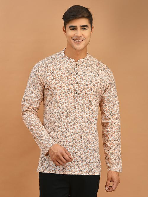 cream cotton short kurta - 21098434 - Standard Image - 0