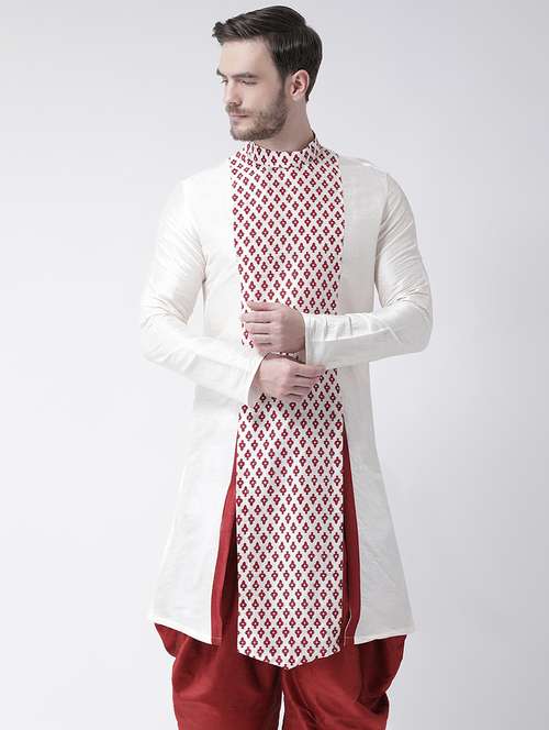 white colored silk blend short kurta - 21098507 - Standard Image - 0
