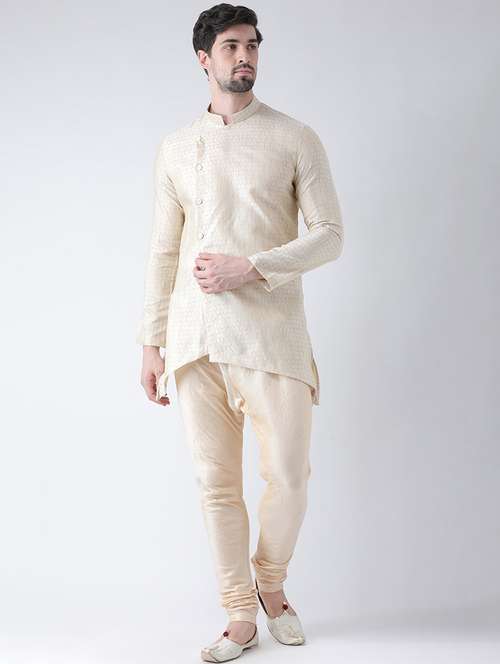 white silk blend asymmetric kurta - 21098560 - Standard Image - 0
