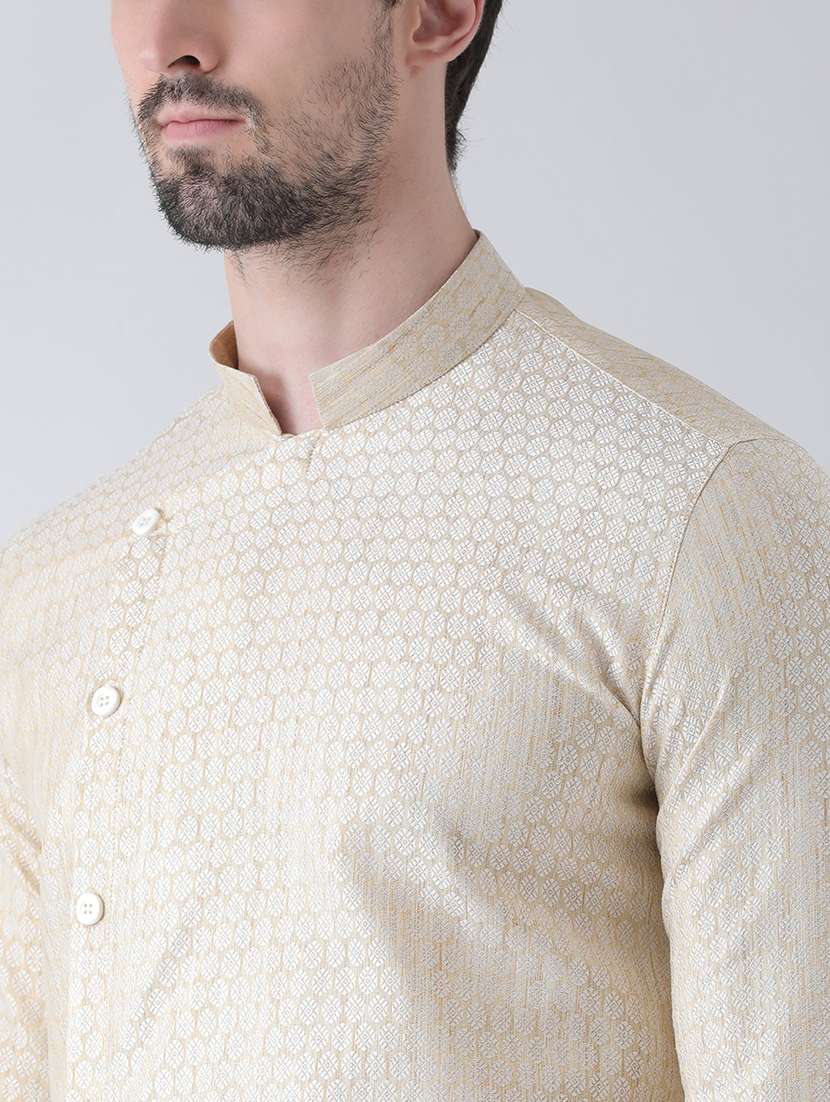 white silk blend asymmetric kurta - 21098560 - Standard Image - 3
