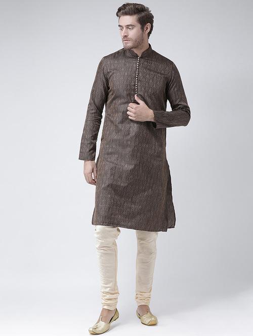 brown silk blend short  kurta - 21098589 -  Standard Image - 0