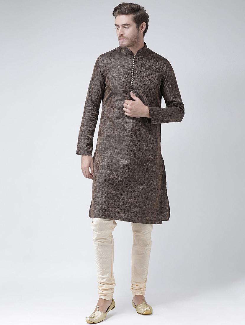 brown silk blend short  kurta - 21098589 -  Zoom Image - 0