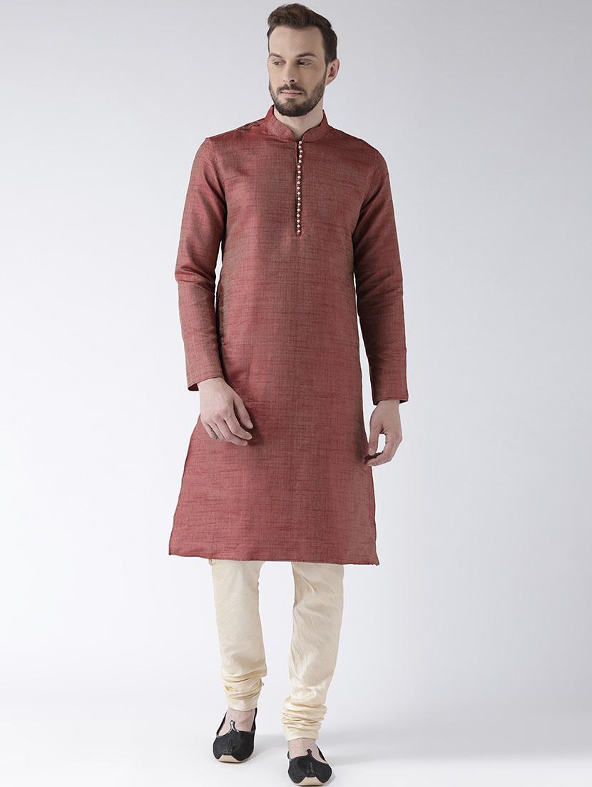 maroon silk blend short  kurta - 21098600 -  Zoom Image - 0
