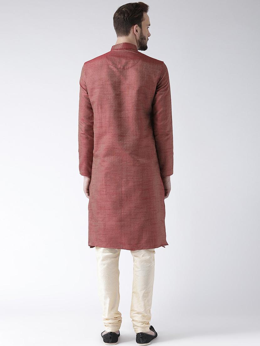 maroon silk blend short kurta - 21098600 - Standard Image - 3