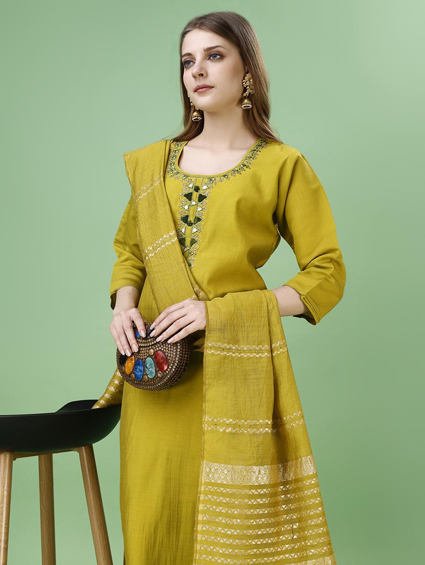 women lime kurta palazzo set with dupatta - 21098892 - Standard Image - 5