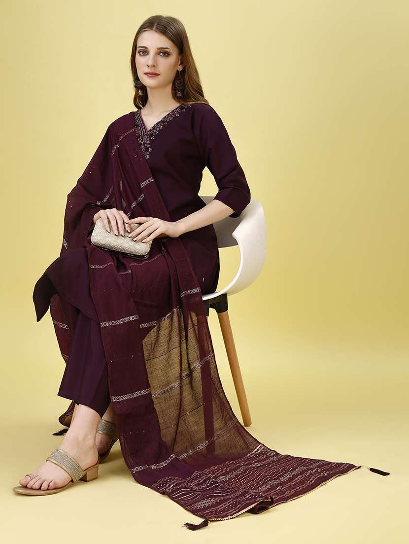 women three quarter sleeve kurta pant with dupatta set - 21098894 - Standard Image - 3