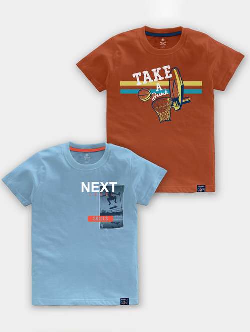 Boys Round Neck Printed Set Of 2 Regular T Shirt