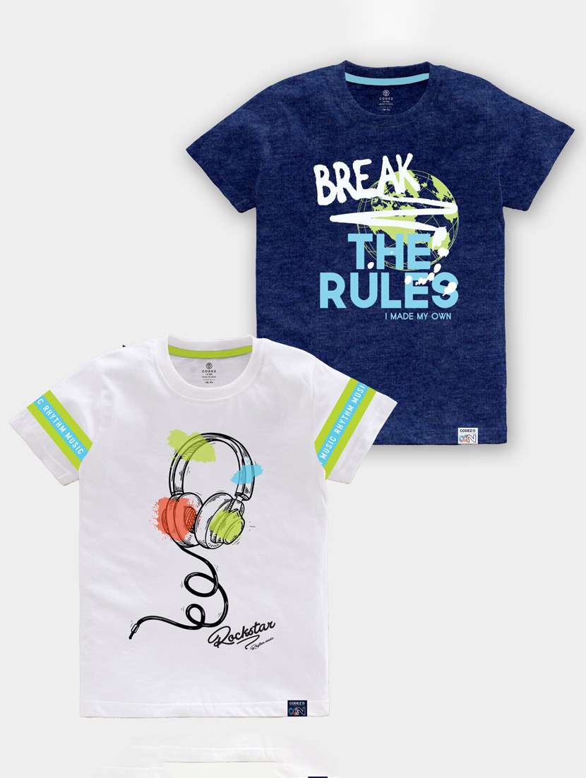 boys round neck printed set of 2 regular t-shirt
