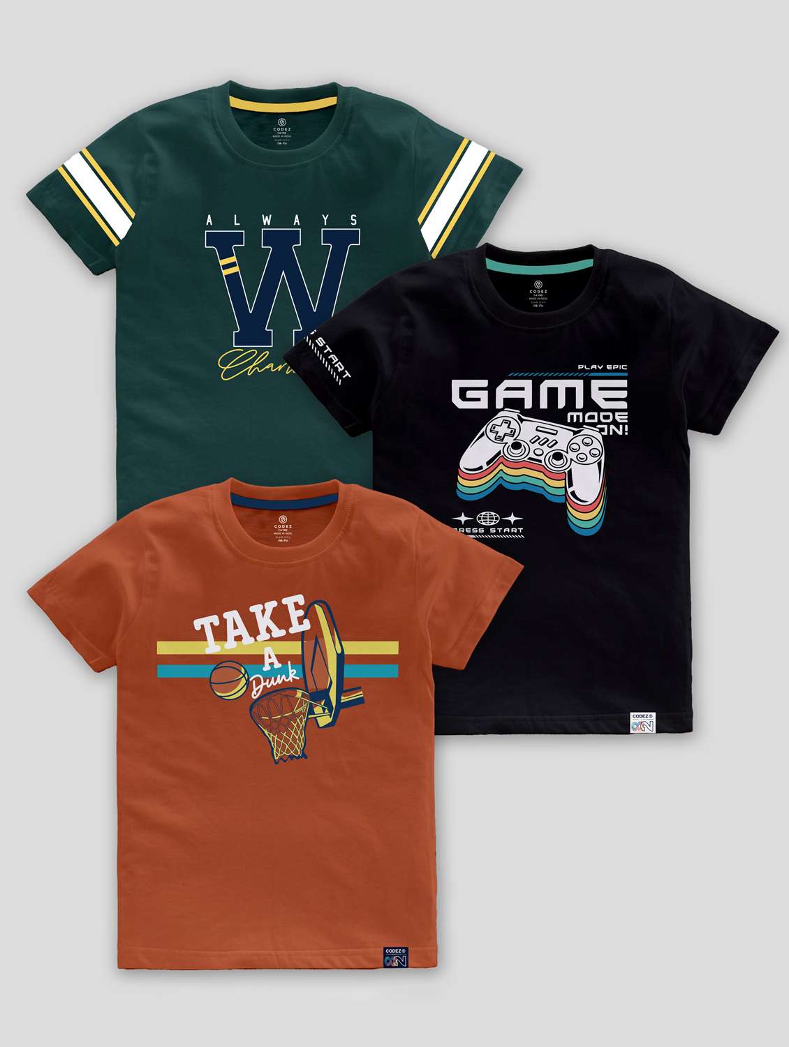 pack of 3 boys round neck printed t-shirt