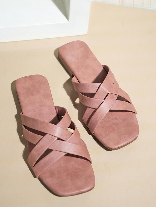 peach synthetic slip on sandals - 21099043 - Standard Image - 0