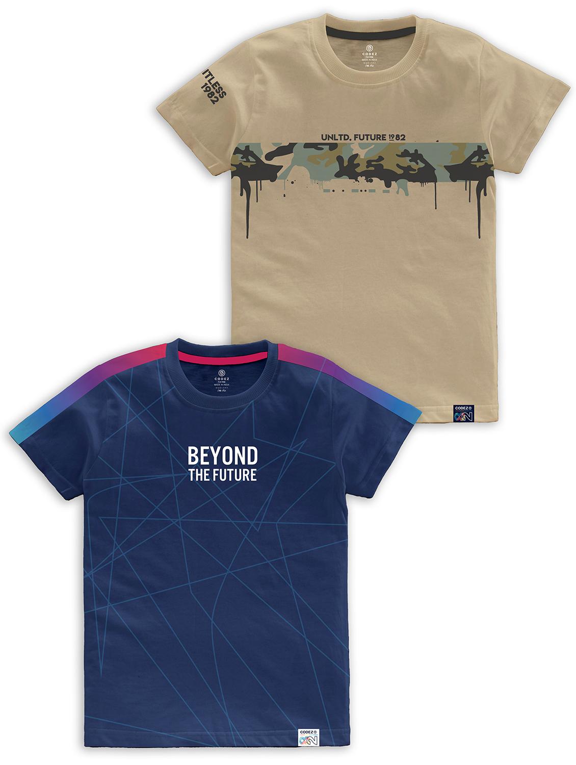 boys round neck printed set of 2 regular t-shirt