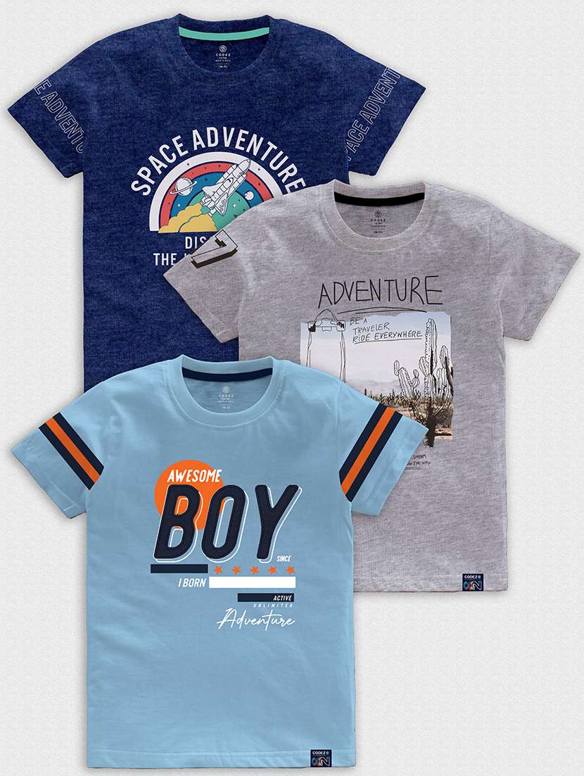 pack of 3 multi colored front print t-shirt