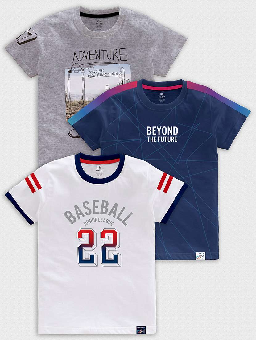 pack of 3 multi colored front print t-shirt