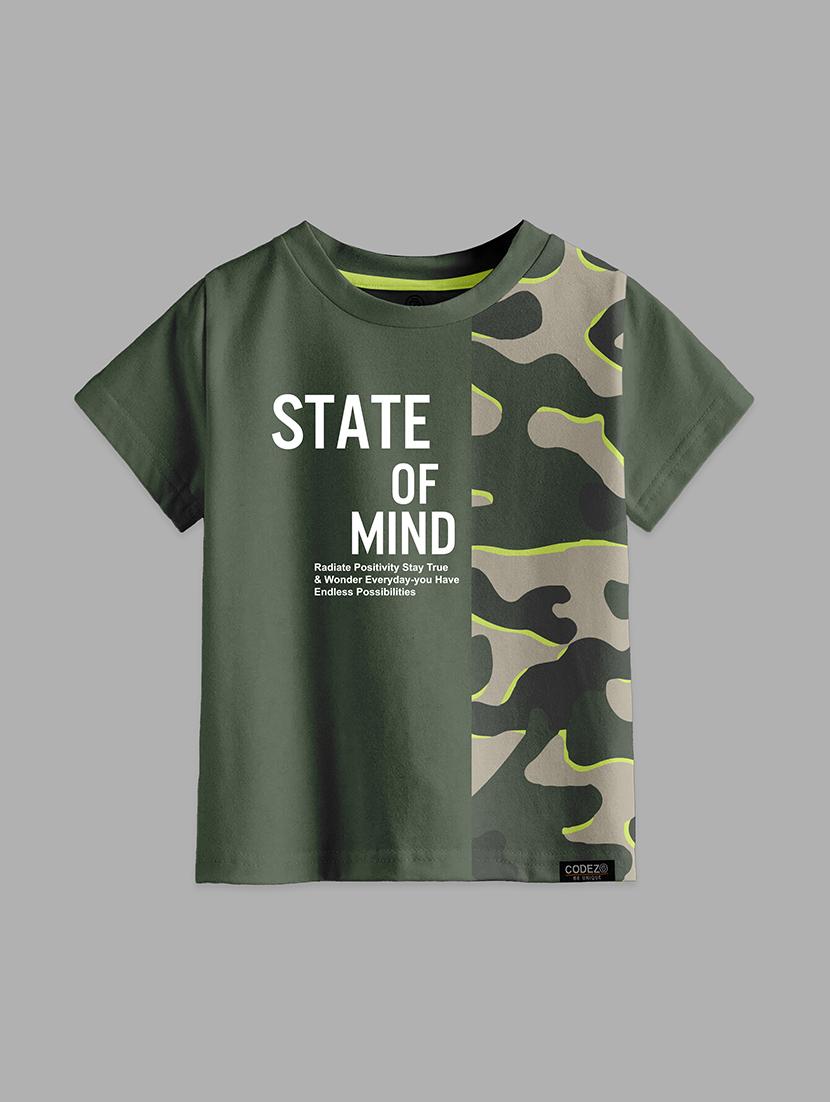 olive green front printed t-shirt - 21099161 - Zoom Image - 0