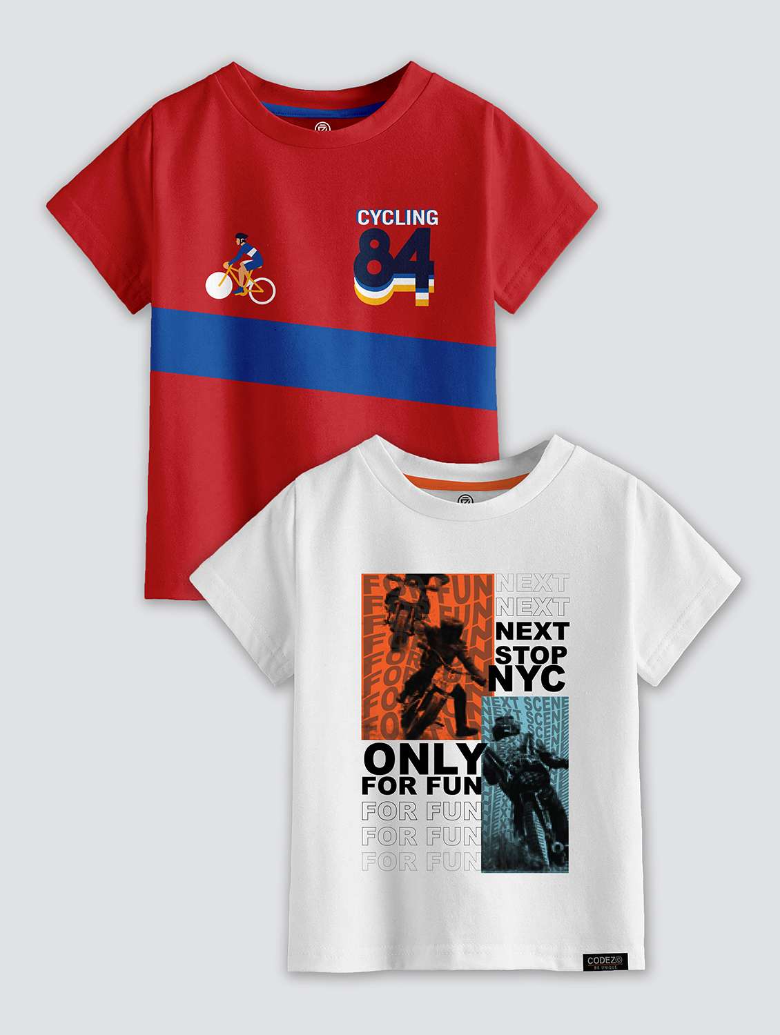 boys round neck printed set of 2 regular t-shirt