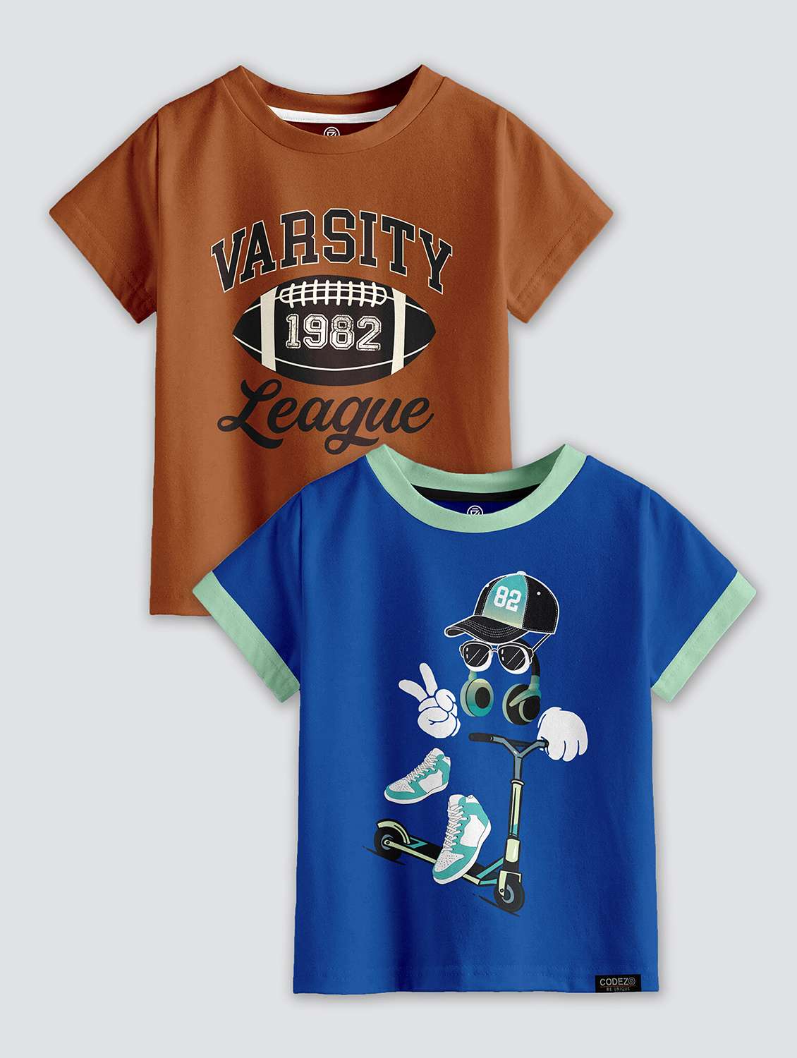 boys round neck printed set of 2 regular t-shirt