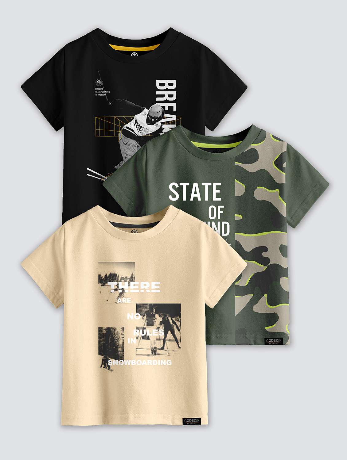 pack of 3 multi colored printed t-shirt