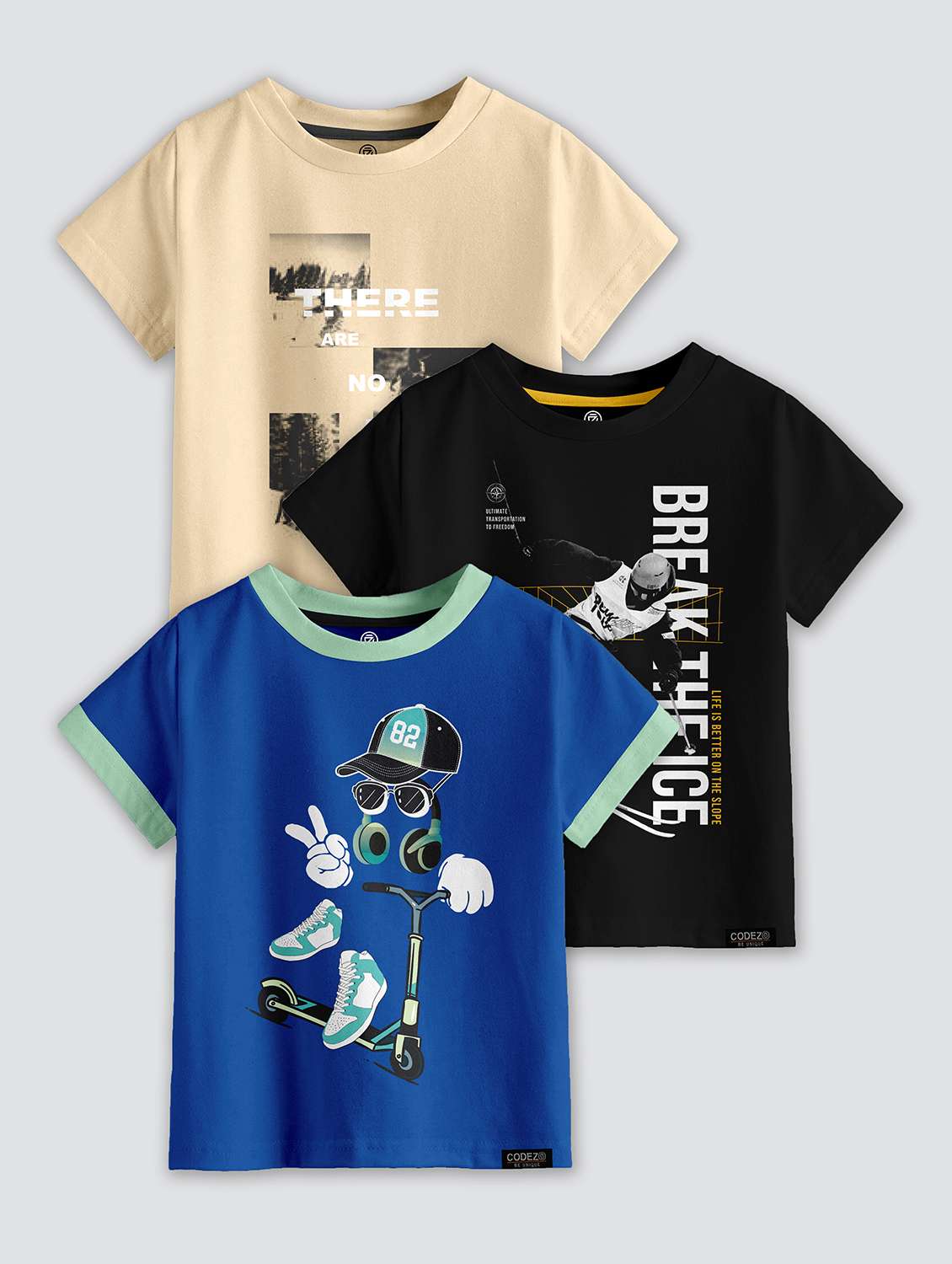 boys round neck printed set of 3 regular t-shirt