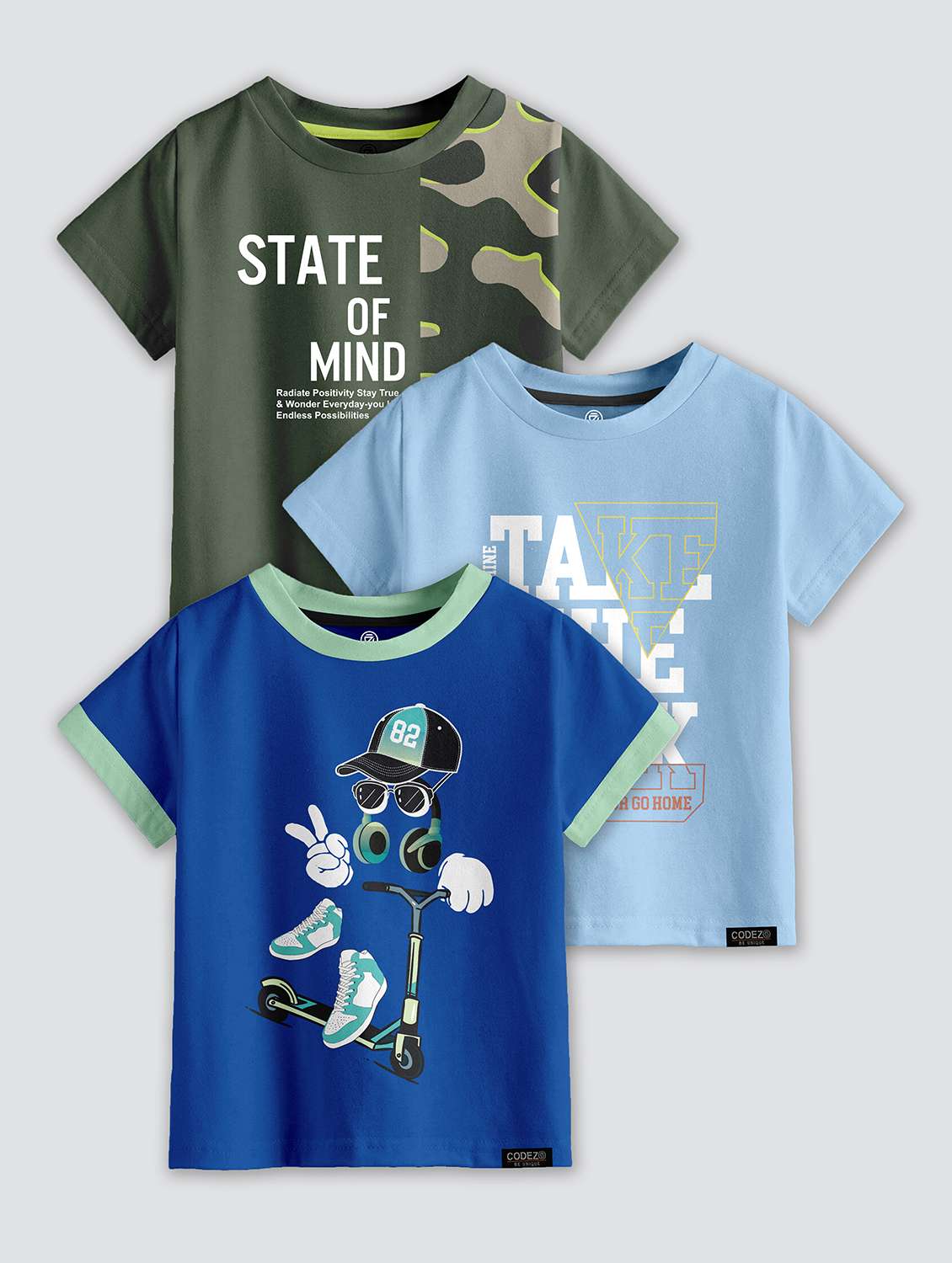 boys round neck printed set of 3 regular t-shirt