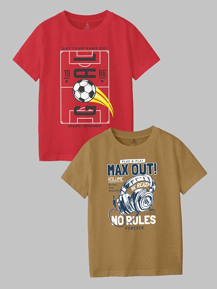 boys round neck printed set of 2 regular t-shirt
