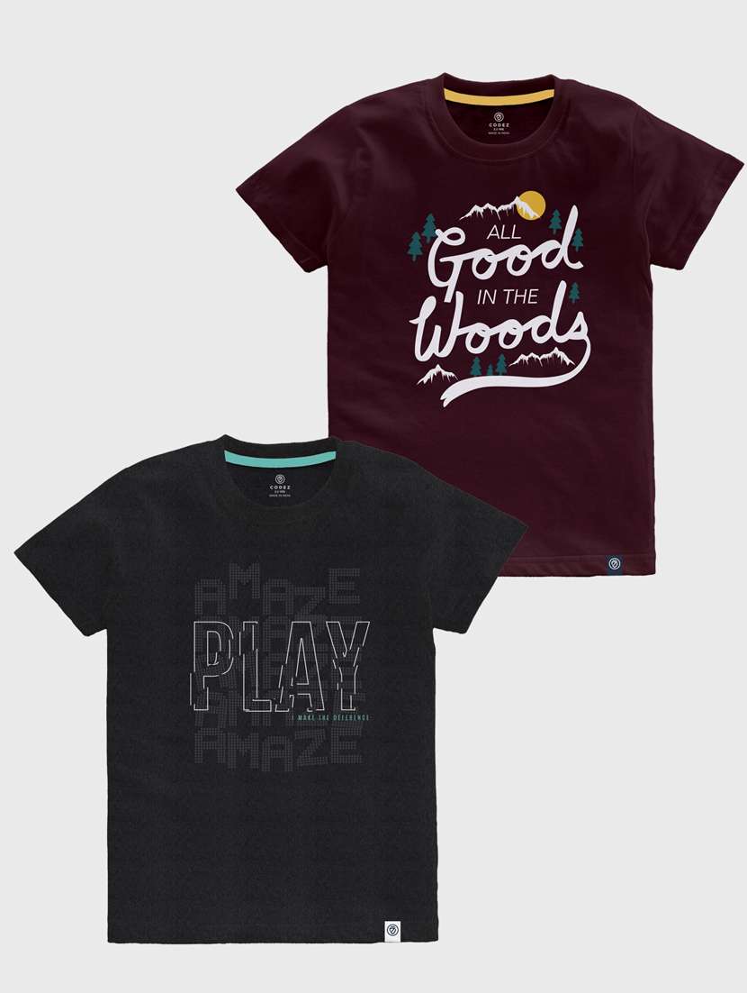 boys round neck printed set of 2 regular t-shirt