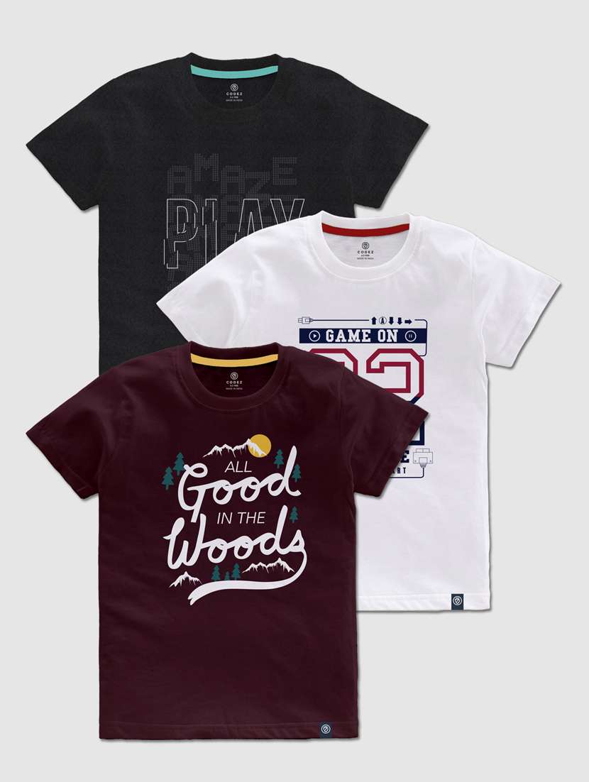 pack of 3 multi colored front print t-shirt