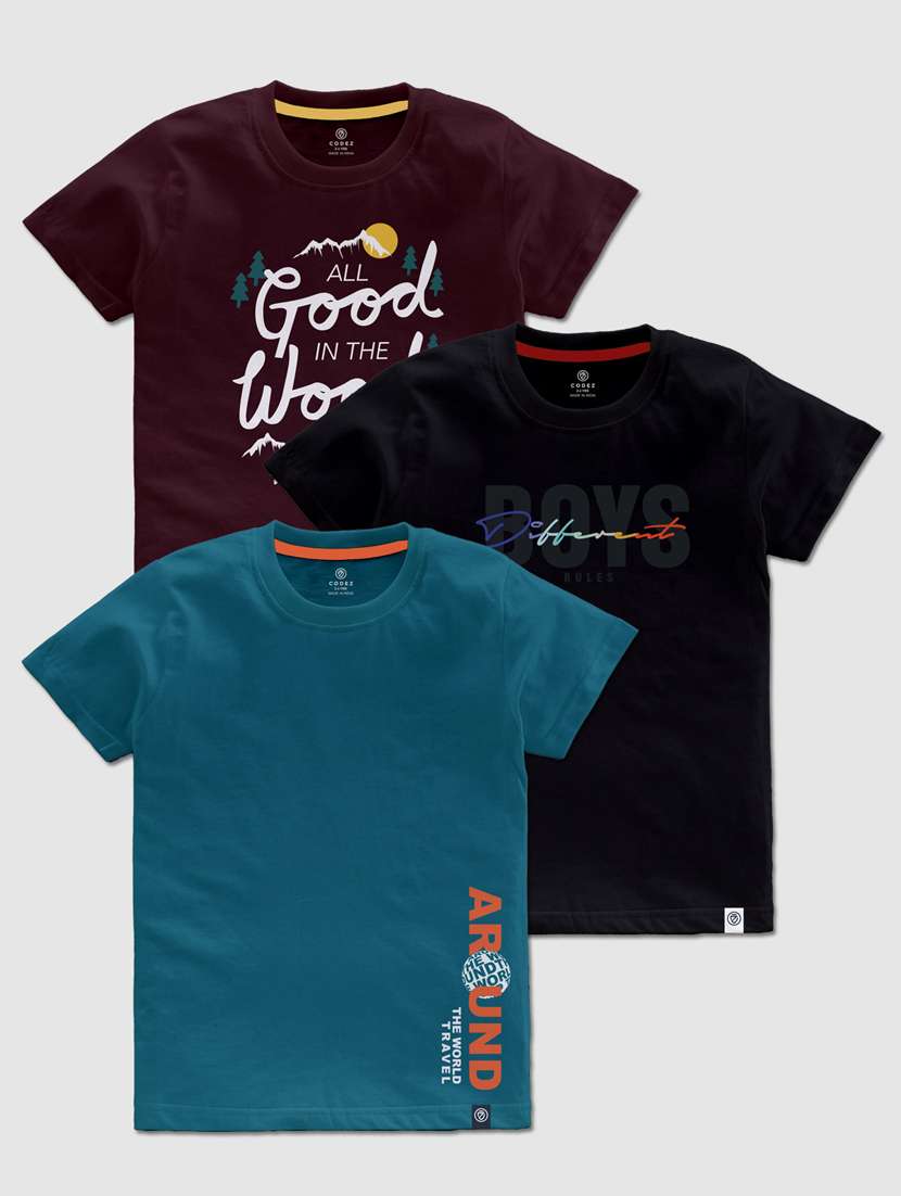 pack of 3 multi colored front print t-shirt
