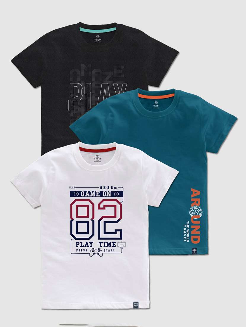boys round neck printed set of 3 regular t-shirt