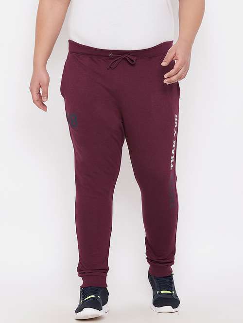 men burgundy placement print mid rise jogger - 21099510 -  Standard Image - 0