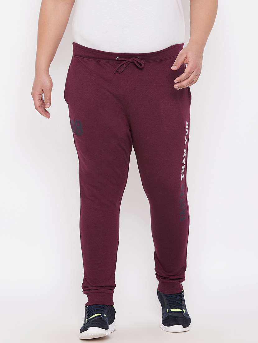 men burgundy placement print mid rise jogger - 21099510 -  Zoom Image - 0