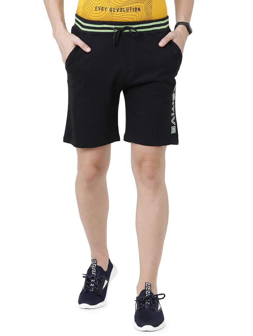 black typographic printed shorts