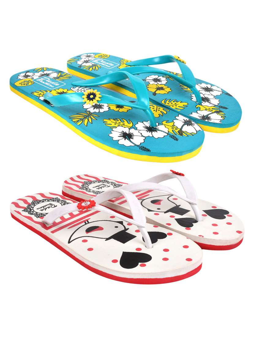 multicolored printed set of 2 slippers flip flop