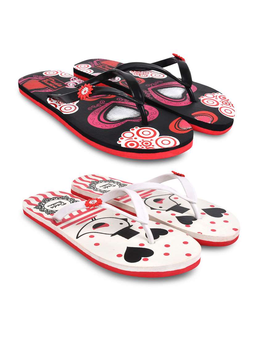 multicolored printed set of 2 slippers flip flop