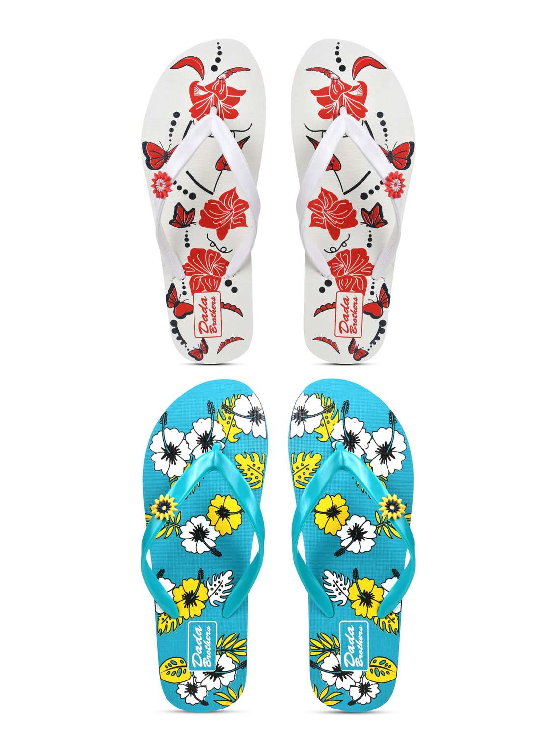 multicolored printed set of 2 slippers flip flop