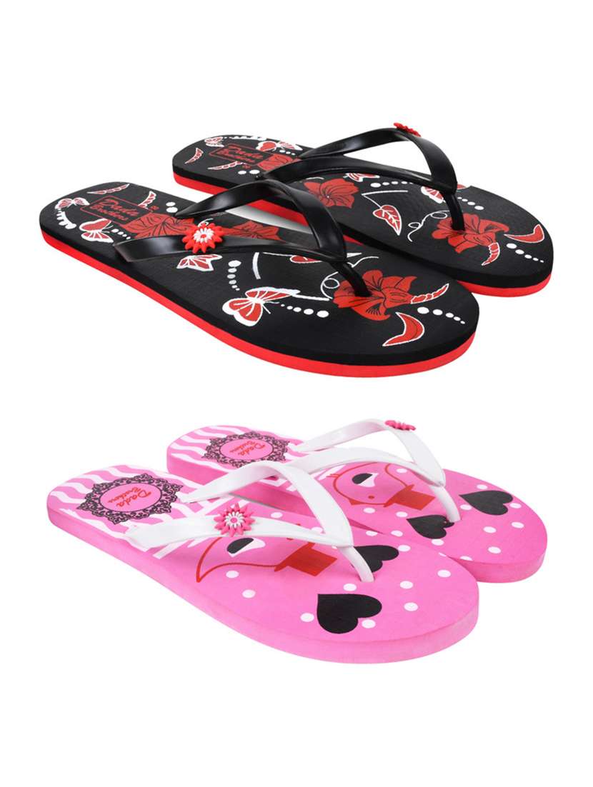 multicolored printed set of 2 slippers flip flop