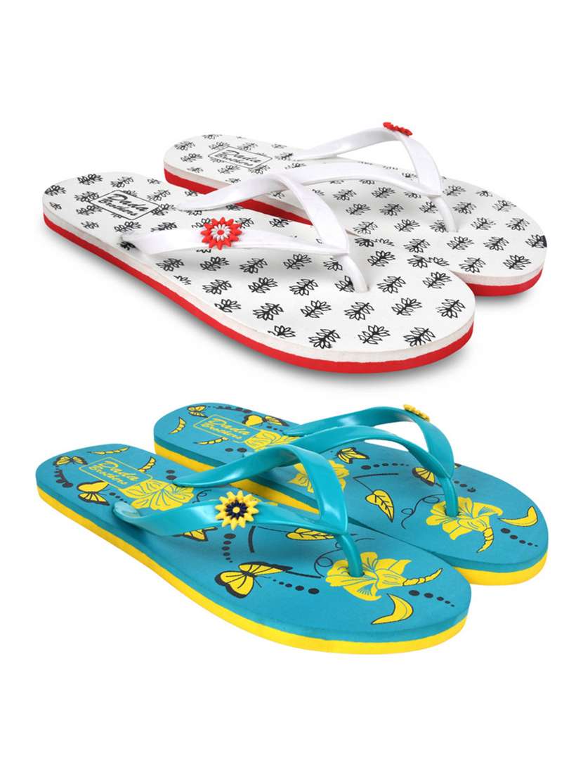 multicolored printed set of 2 slippers flip flop