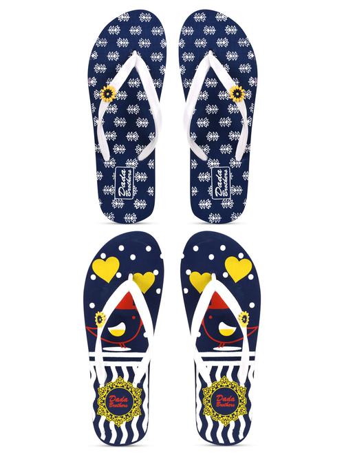 navy blue printed set of 2 slippers flip flop - 21100000 - Standard Image - 0