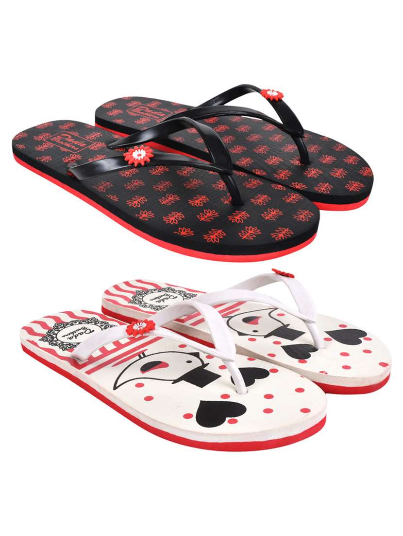 multicolored printed set of 2 slippers flip flop