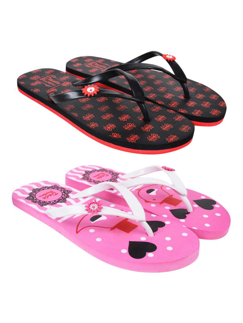 multicolored printed set of 2 slippers flip flop - 21100015 -  Zoom Image - 0