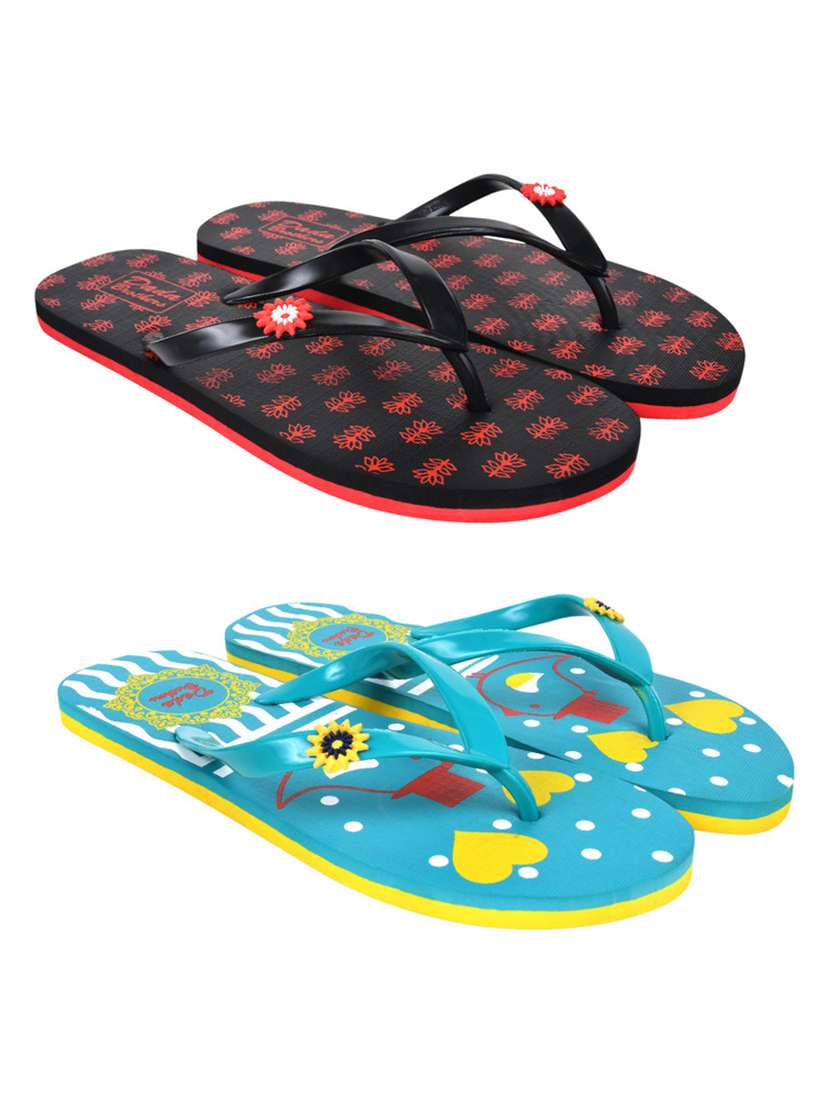 multicolored printed set of 2 slippers flip flop - 21100018 -  Zoom Image - 0