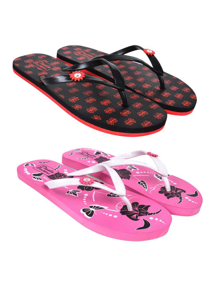 multicolored printed set of 2 slippers flip flop