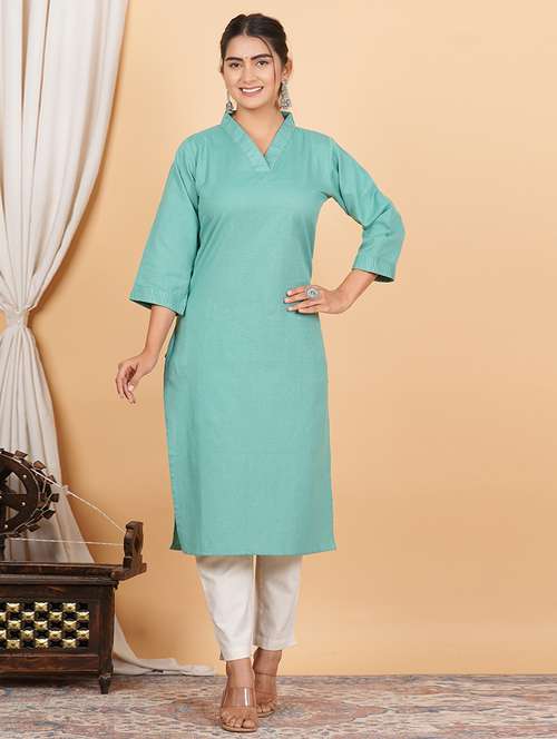women three quarter sleeve straight kurta - 21100066 - Standard Image - 0