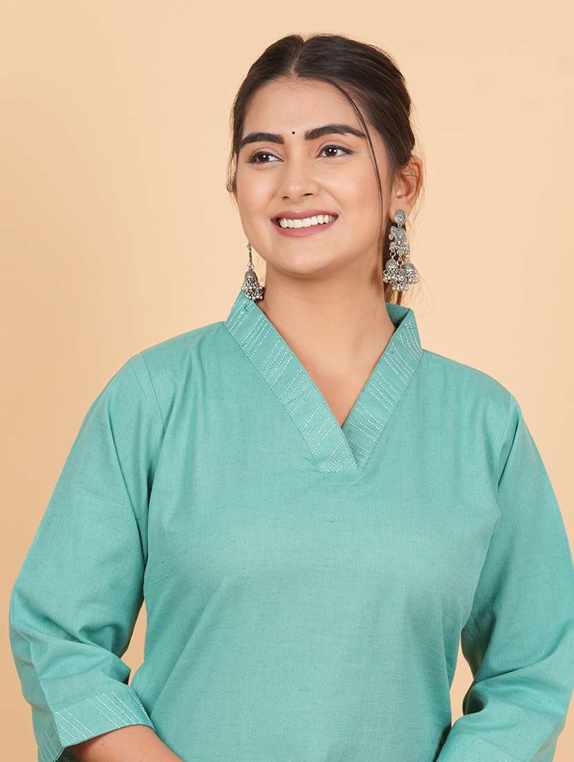 women three quarter sleeve straight kurta - 21100066 - Standard Image - 3